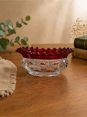 King’s Crown Ruby Red Rim small Glass Bowl